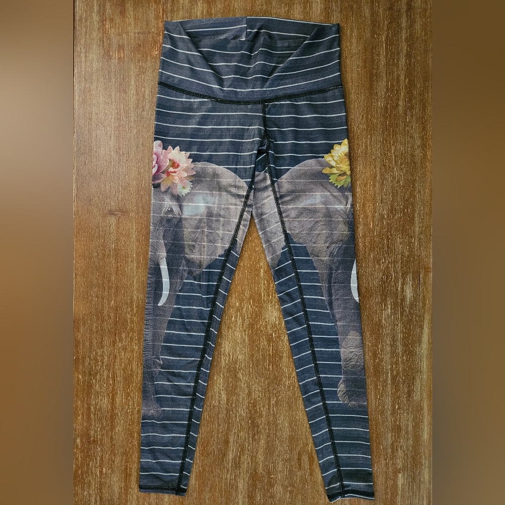Teeki Leggings Dark Gray Striped Elephant Leggings Circus Leggings Size Medium